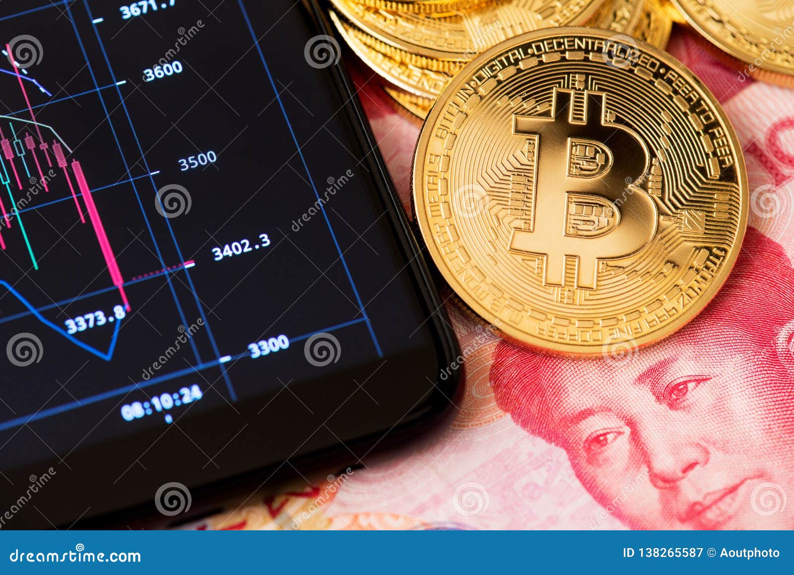 Bitcoin Blockchain Concept Online Banking And Trading Close Up - 